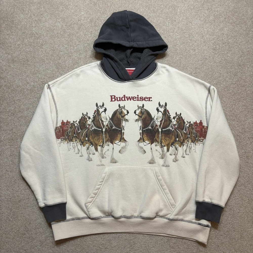 Budweiser PacSun Hoodie Sweatshirt Mens Small White Clydesdale Horse Graphic